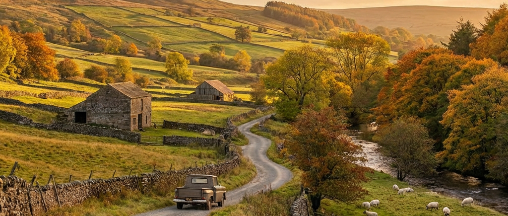Scenic country road through rural landscape